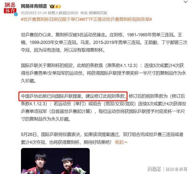 颖莎、王楚钦改写规则王励勤立功了OG网站好大的面子！国际乒联为孙(图17)